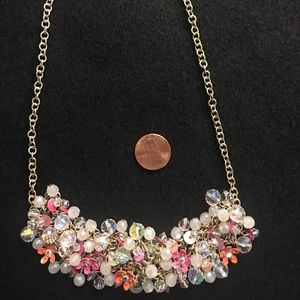 LOFT Necklace Bling Bead Orange Pink Flowers
